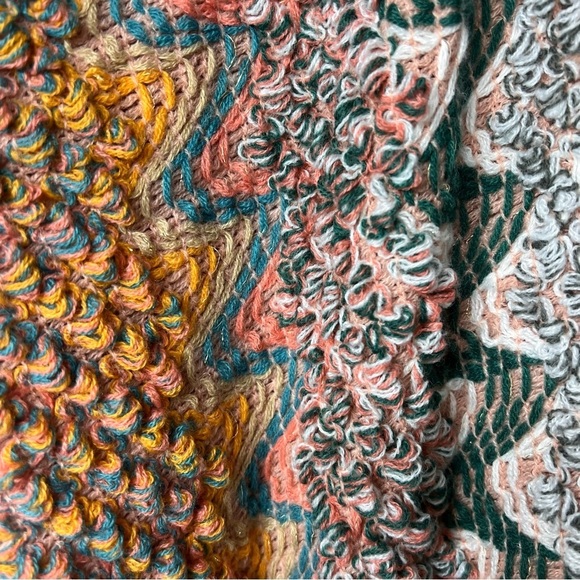 Boho Pink Orange Knit Kimono Wrap Shawl Cape Poncho Pockets One Size Bohemian - Picture 9 of 10